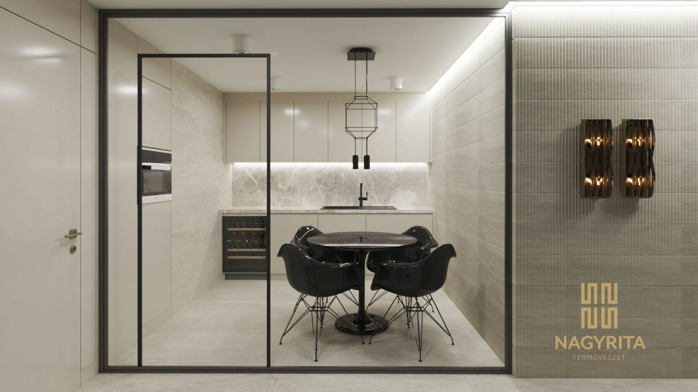 Konyha és közösségi tér üvegfallal