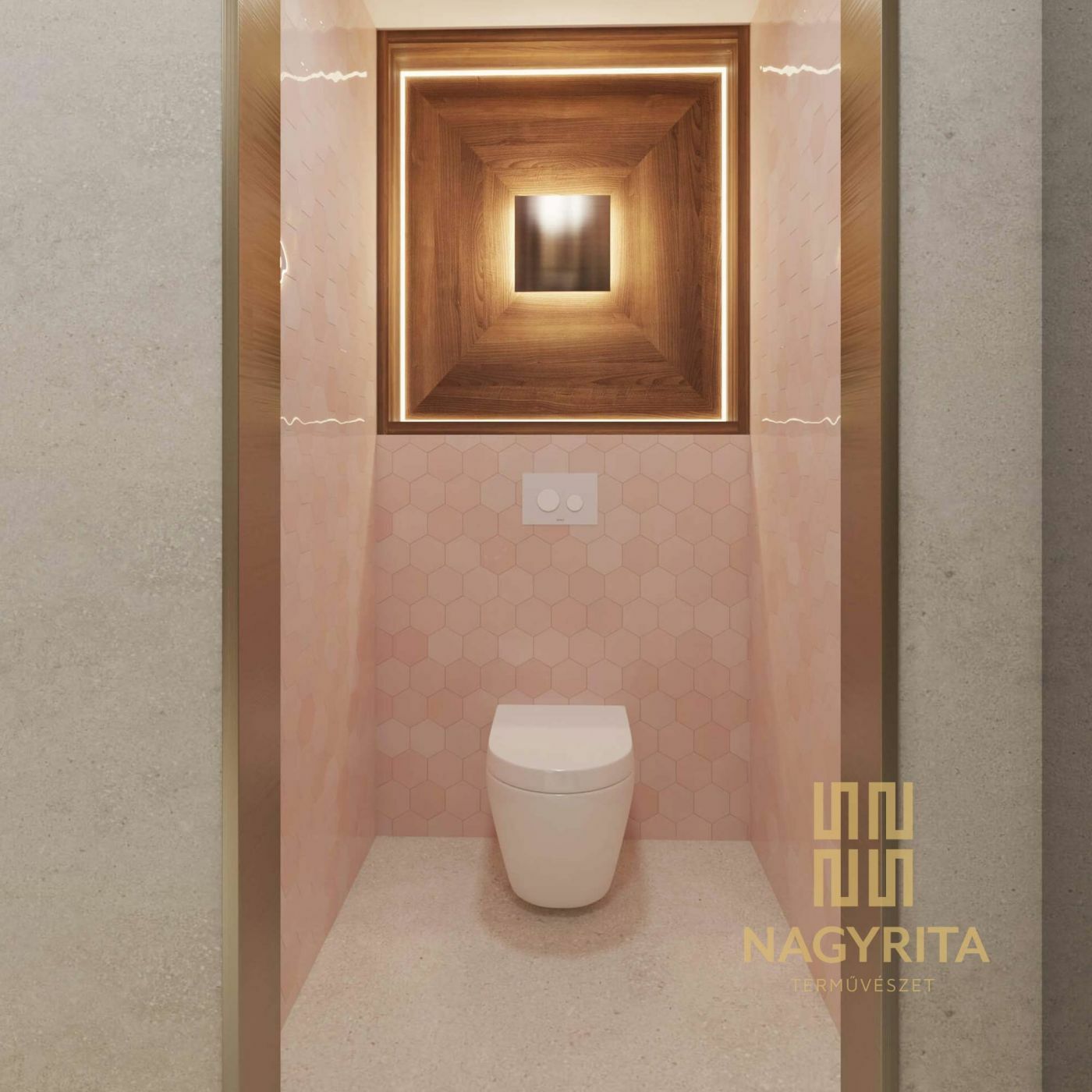 Irodai wc rózsaszínű csempével