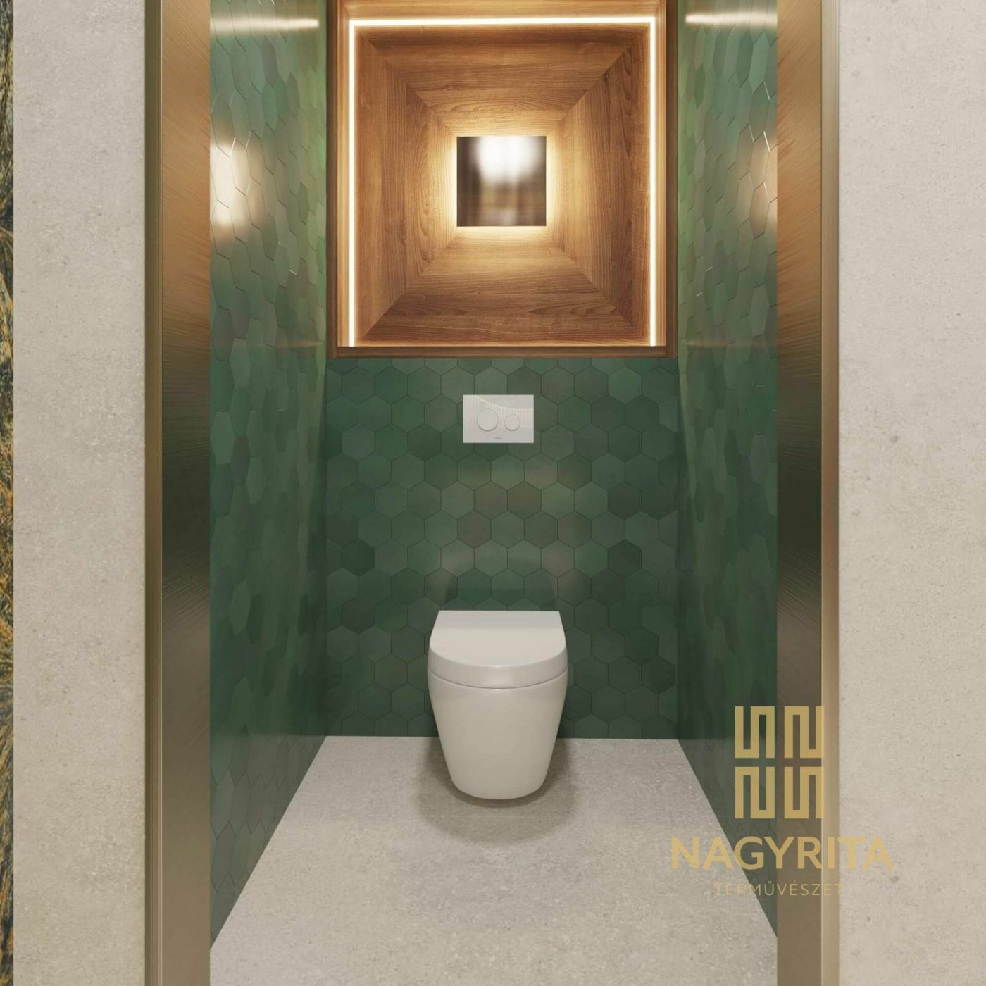 Irodai wc zöld csempével