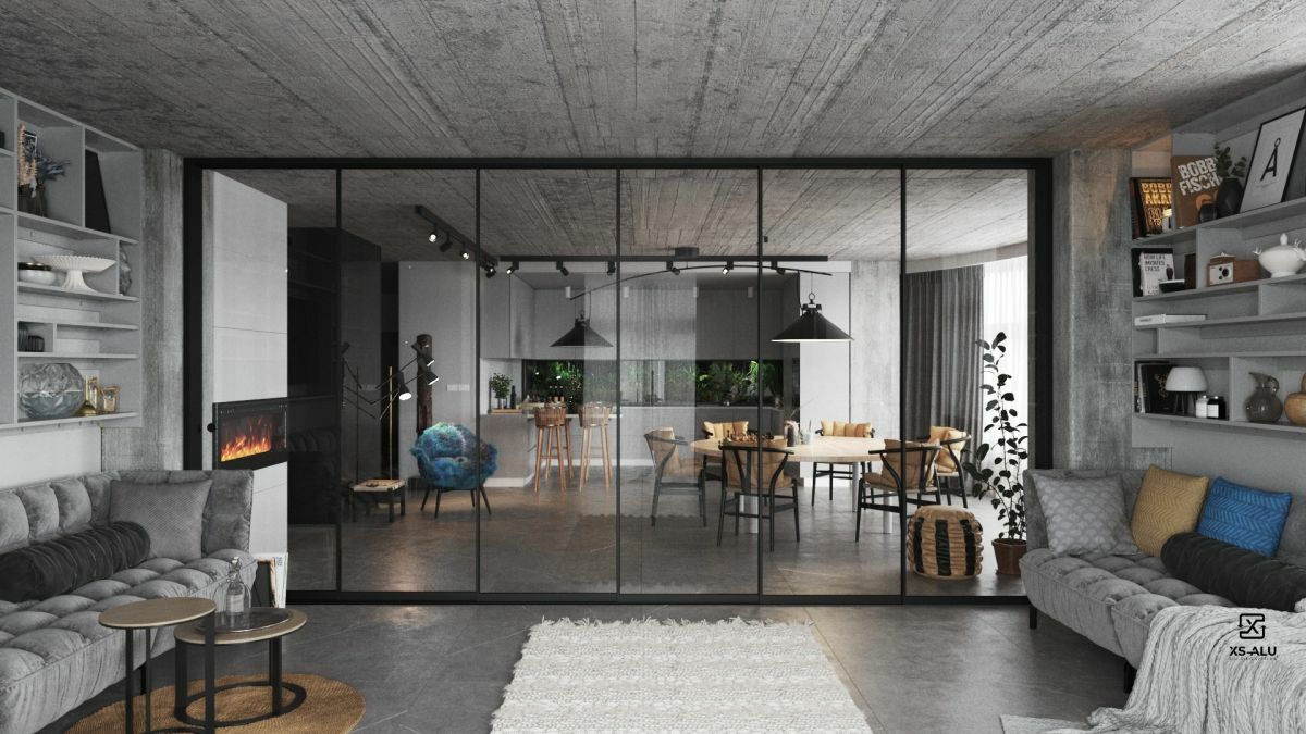 Loft nappali indusztriális stílsuban