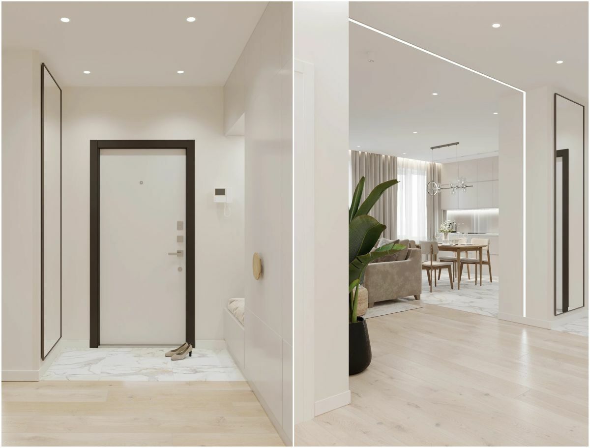 Bejárat és natúr színű padlóburkolat