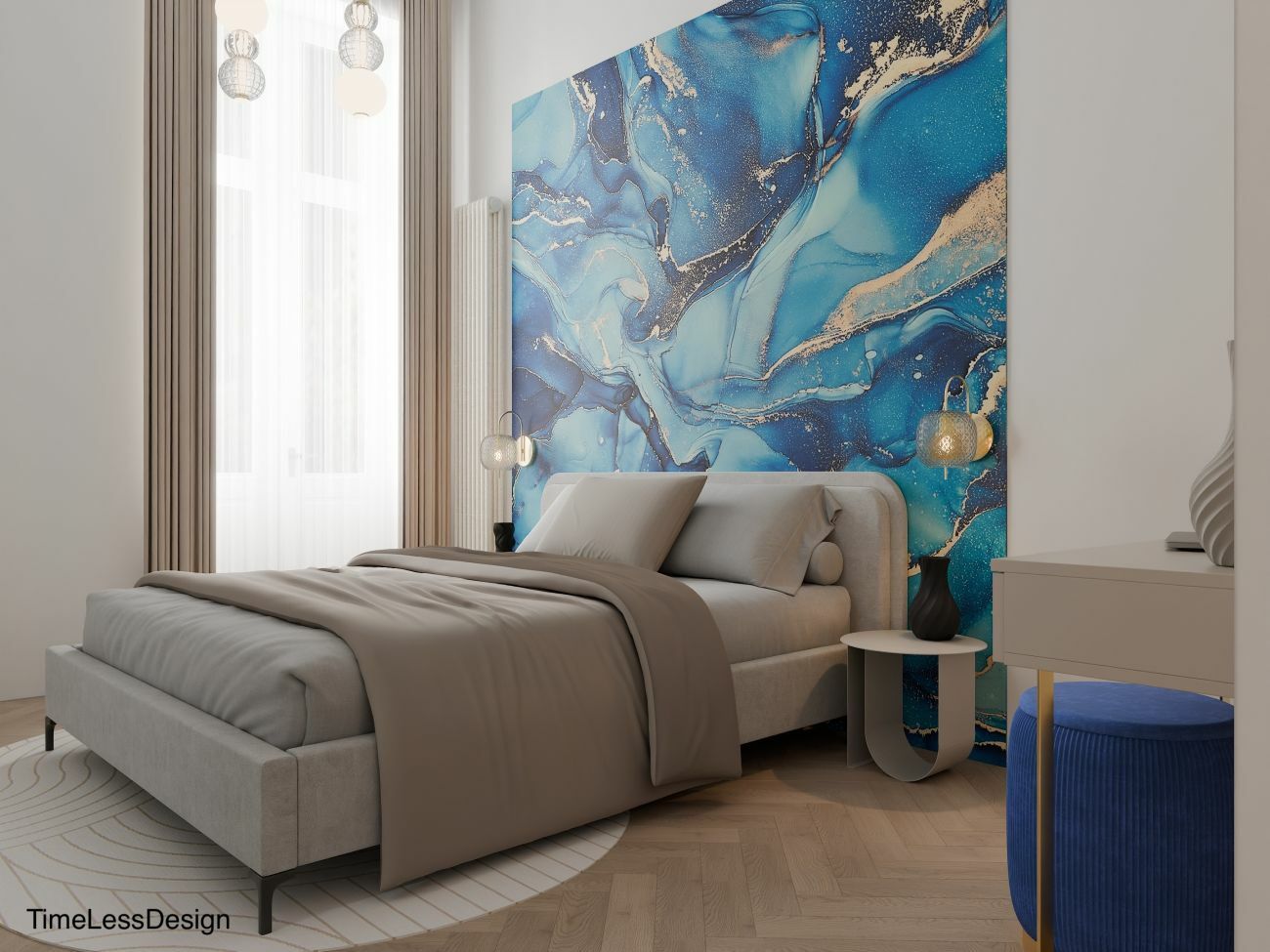 Design éjjeliszekrény és modern lámpák