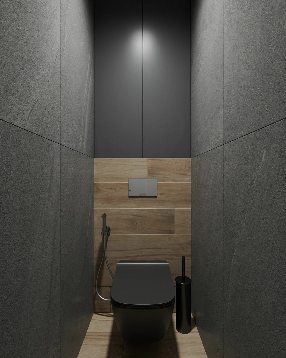 Sötétszürke burkolat wc-ben