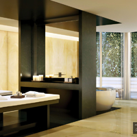 Sötét fa minimál luxus fürdőszoba