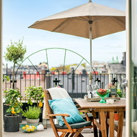 Tetőkert berendezés citromfával és napernyővel