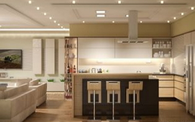 Lakberendezés természetes színekkel - Modern nappali és konyha egy térben