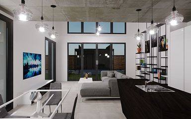 Modern lakás egyedi tervezésű különleges konyhaszigettel