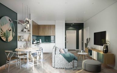 54 m2-es skandináv stílusú lakás pasztell rózsaszín és zöld árnyalatokkal
