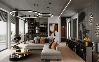 A KrisztaArt tervezett luxus lakást egy fiatal egyedülálló férfi részére fekete és arany színekkel
