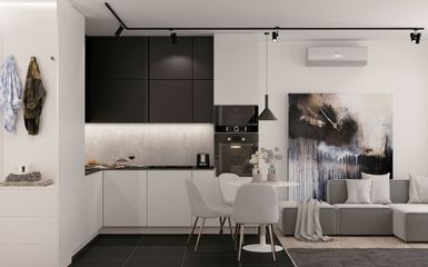 42 m2-es modern lakás berendezése három alapszínnel, praktikus előszobai tárolókkal