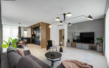 Egyedi ötletekkel és bútorokkal újult meg ez a 100 m2-es lakás az Angyalföldi úton 