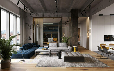 136 m2-es loft hangulatú lakás kellemes színkombinációkkal