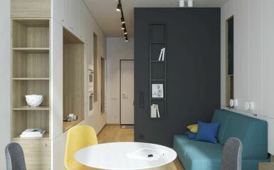 29 m2-es minilakás méretre igazított bútorokkal dupla fekvőhellyel