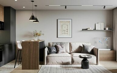 Modern kis alapterületű agglegénylakás elegáns és férfias designnal 36 m2-en