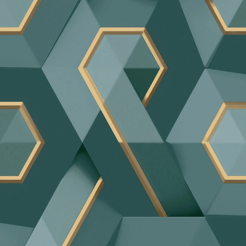 Zöld 3D hatású dekor tapéta modern geometrikus mintával