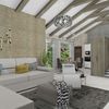 Modern nappali látszó gerendákkal - Lia Interior Design